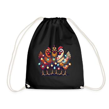 Poulets drôles de Noël avec des guirlandes lumineuses - Sac de sport léger - noir - Devant