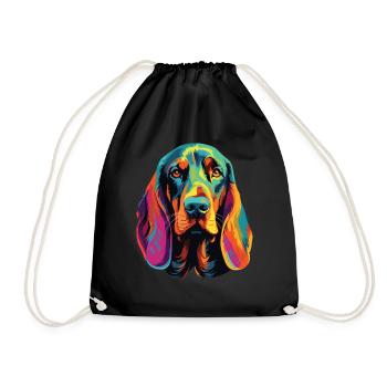 Watercolor Colorful Black And Tan Coonhound - Drawstring Bag - black - Front