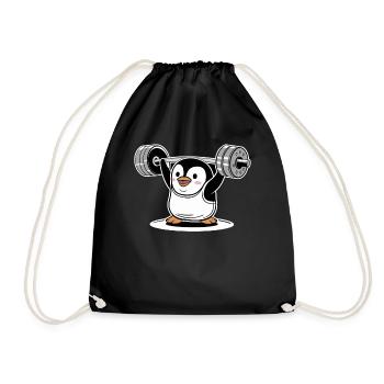 Penguin Lifting Weight Funny Sport Cartoon - Drawstring Bag - black - Front