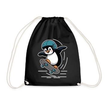 Skateboard Fahrender Pinguin Mit Helm - Turnbeutel - Schwarz - Vorne