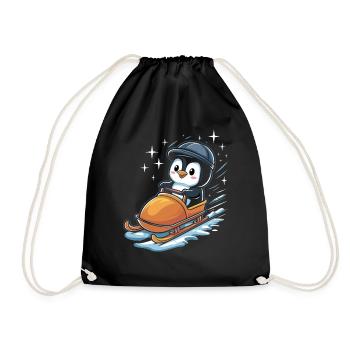 Cute Penguin Sledging Winter Fun - Drawstring Bag - black - Front