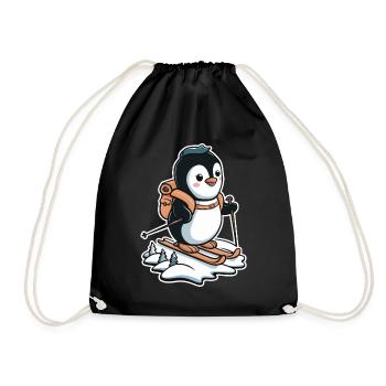 Cute penguin doing cross-country skiing for kids and - Drawstring Bag - black - Front