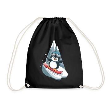 Coole Pinguin Snowboard Abenteuer - Turnbeutel - Schwarz - Vorne