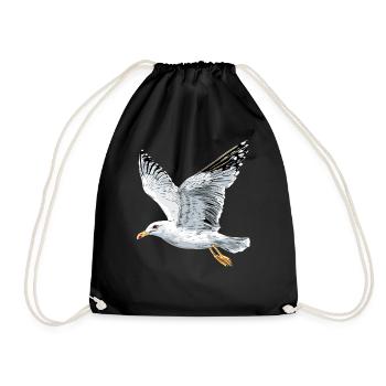 Seagull, Beach, Sea, North Sea, Baltic Sea, Herring Gull, Seagulls - Drawstring Bag - black - Front
