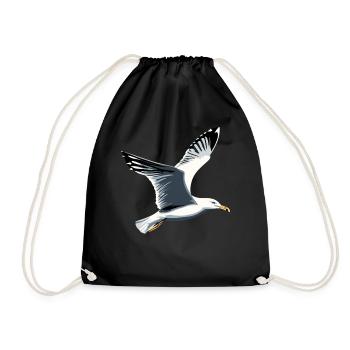 Seagull, Beach, Sea, North Sea, Baltic Sea, Herring Gull, Seagulls - Drawstring Bag - black - Front