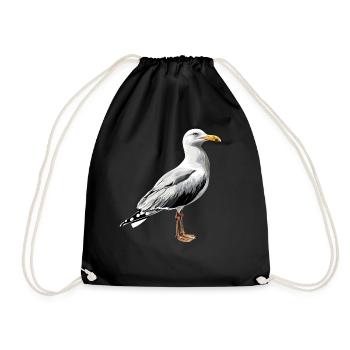 Seagull, Beach, Sea, North Sea, Baltic Sea, Herring Gull, Seagulls - Drawstring Bag - black - Front