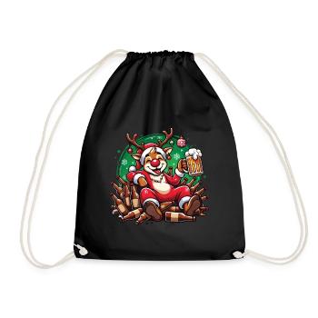 Funny Reindeer Christmas Fun for Beer Lovers - Drawstring Bag - black - Front