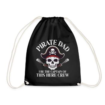 Pirate Dad I Be The Captain Aargh Crossbone Funny - Drawstring Bag - black - Front
