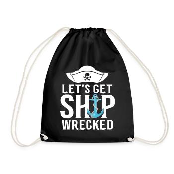 Let's Get Shipwrecked Skull Crossbone Funny - Drawstring Bag - black - Front