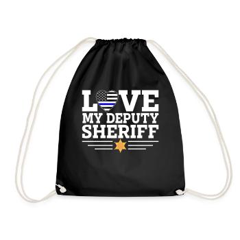I Love My Deputy Sheriff Blue Line Funny Law - Drawstring Bag - black - Front