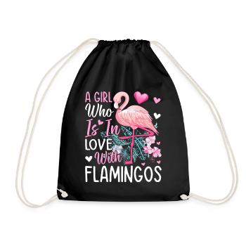 Cute Flamingos - A Girl Who Is In Love With - Drawstring Bag - black - Front