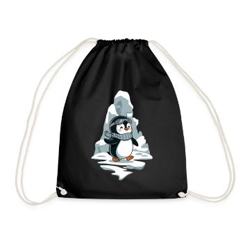 Cheerful penguin with scarf and glasses in front - Drawstring Bag - black - Front