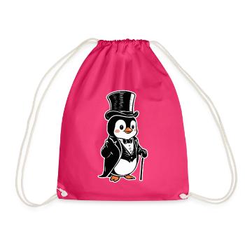 Elegant penguin in tuxedo with top hat - Drawstring Bag - fuchsia - Front