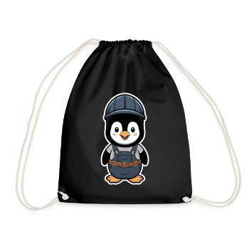 Penguin with construction worker helmet and dungarees - Drawstring Bag - black - Front