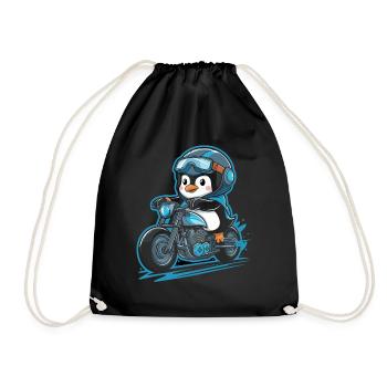 Pinguin Auf Motorrad Mit Helm - Turnbeutel - Schwarz - Vorne