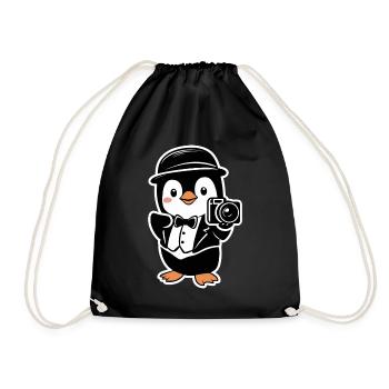 Pingouin élégant avec appareil photo - Sac de sport léger - noir - Devant