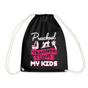 Preschool Teacher Loves Kids - Drawstring Bag - black - Front