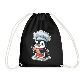 Cute penguin baker with rolling pin - Drawstring Bag - black - Front