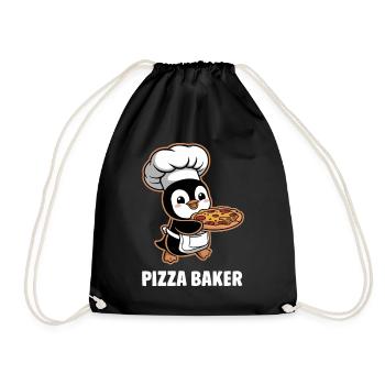 Pizza Baker Penguin Funny Chef - Drawstring Bag - black - Front