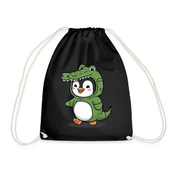 Niedlicher Pinguin im Krokodil-Kostüm - Turnbeutel - Schwarz - Vorne