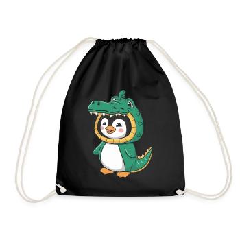 Cute Penguin in Crocodile Costume - Drawstring Bag - black - Front