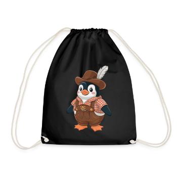 Pingouin en dirndl traditionnel avec chapeau et plume - Sac de sport léger - noir - Devant