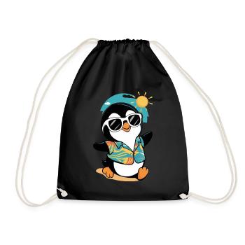 Cooler Pinguin In Hawaii-Hemd Mit Sonnenbrille Und - Turnbeutel - Schwarz - Vorne
