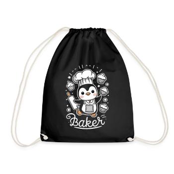 Cute penguin baker with muffins and - Drawstring Bag - black - Front