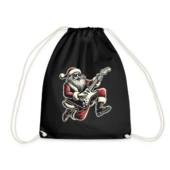 Christmas Skirt Guitar Playing Santa - Drawstring Bag - black - Front