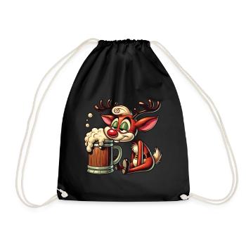 Funny Beer Reindeer With Beer Mug Christmas - Drawstring Bag - black - Front