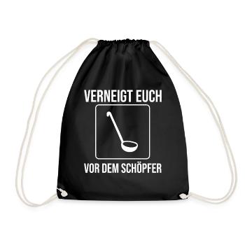 Bow down to the creator funny pun - Drawstring Bag - black - Front