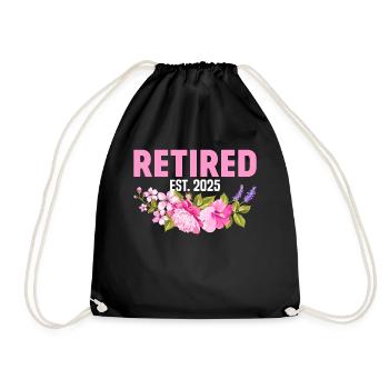 Retired Est 2025 Funny Floral Retirement Woman - Drawstring Bag - black - Front