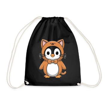 Penguin in cat costume with bow - Drawstring Bag - black - Front