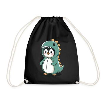 Niedlicher Pinguin Im Dinosaurier Kostüm - Turnbeutel - Schwarz - Vorne