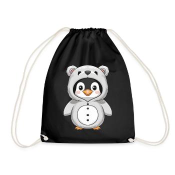 Penguin in Bear Costume Cute Animal - Drawstring Bag - black - Front