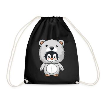 Penguin in cuddly bear costume - Drawstring Bag - black - Front