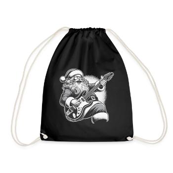 Rocking Santa Claus Guitar Fun - Drawstring Bag - black - Front