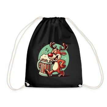 Funny reindeer with beer mug for Christmas - Drawstring Bag - black - Front