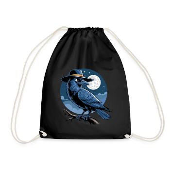 Raven Fairy Tale Fantasy Night Full Moon Ornithologist - Drawstring Bag - black - Front