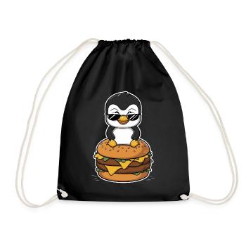 Cooler Pinguin Mit Burger - Turnbeutel - Schwarz - Vorne