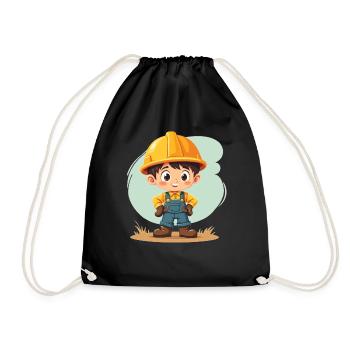 Construction Worker Design – Cute Motif for Kids - Drawstring Bag - black - Front