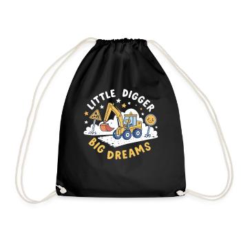 Little Digger Big Dreams – Cute Excavator Design - Drawstring Bag - black - Front
