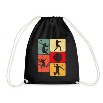 Retro Volleyball Smash Bump Set Spike Volleyball - Drawstring Bag - black - Front