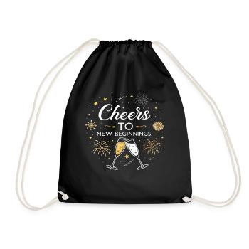 Cheers to New Beginnings – Festliches Silvester - Turnbeutel - Schwarz - Vorne