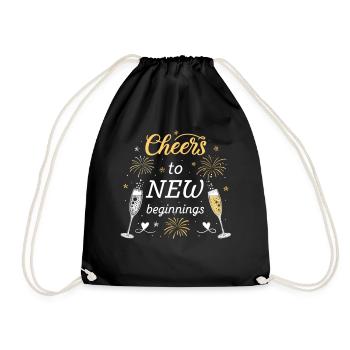 Cheers to New Beginnings – Festliches Silvester - Turnbeutel - Schwarz - Vorne