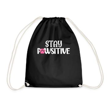 Stay Pawsitive Funny Dog Canine Puppies Animal - Drawstring Bag - black - Front
