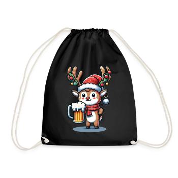 Christmas reindeer with beer mug - Drawstring Bag - black - Front