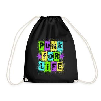 Punk For Life Neon Graffiti T-Shirt Design - Drawstring Bag - black - Front