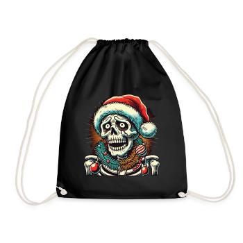 Halloween Skelett Mit Weihnachtsmütze - Turnbeutel - Schwarz - Vorne