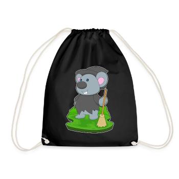 Mouse Witch Broom - Drawstring Bag - black - Front